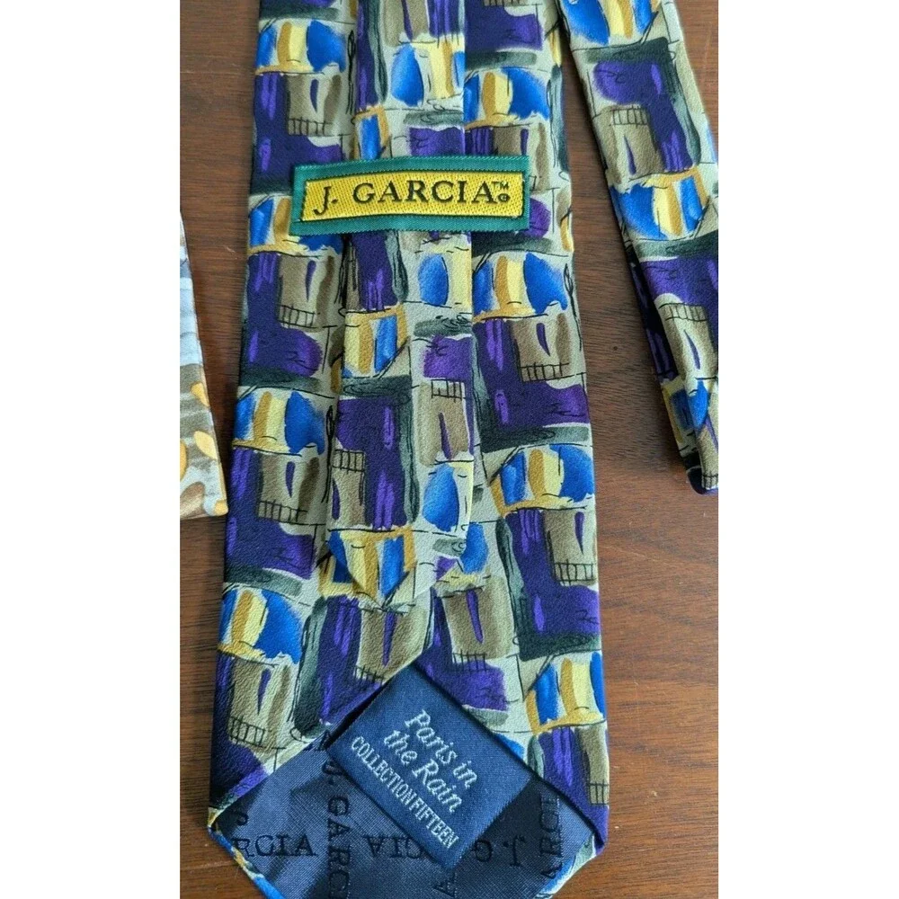 Lot of 4 Jerry Garcia Silk Ties 90s Vtg Stonehenge Paris Rain Landscape with Eye